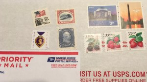 Vintage stamps pay for Priority Mail