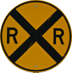 railroad crossing sign with big X